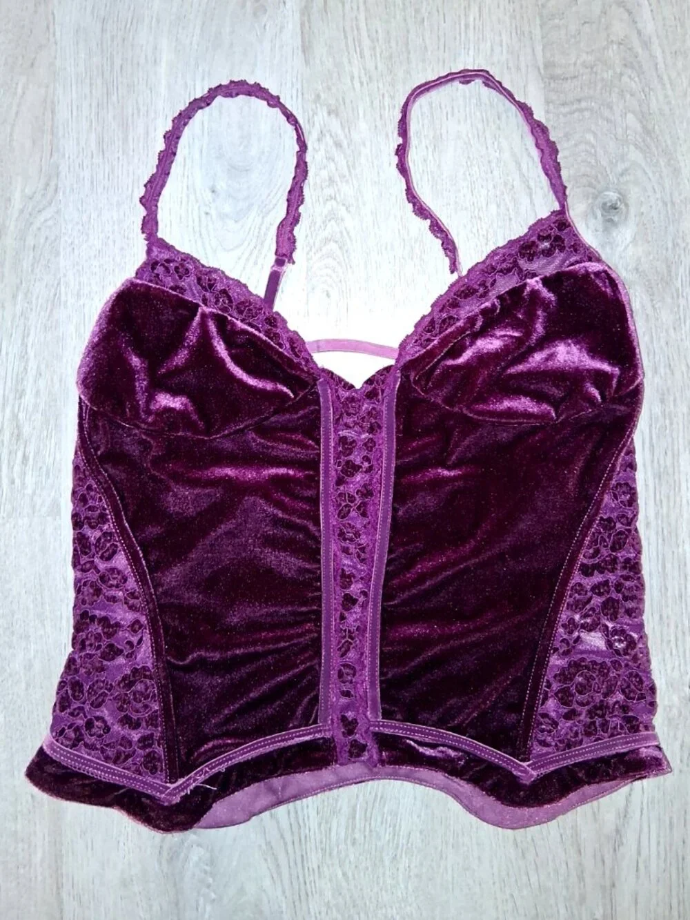 Free People Intimately About Last Night Purple Velvet Corset Tank Top Size Small